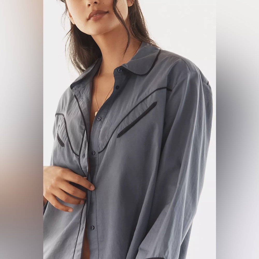 THE GREAT. Western Pajama Shirt Size 2 Anthropologie Pajama Top Medium - Picture 4 of 10